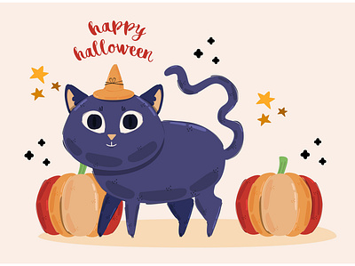 Halloween Cat Illustration animal background cat celebration halloween illustration october party pumpkin vector