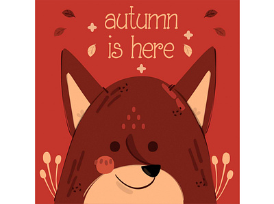 Autumn is Here Lettering with Fox Illustration animal autumn fox illustration lettering season spring summer vector winter