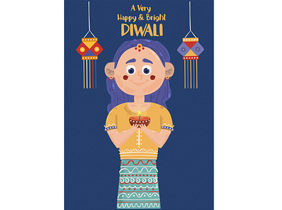 Happy Diwali with A Little Girl Illustration celebration diwali festival girl holiday illustration india light poster vector