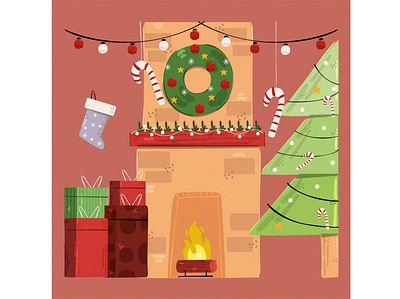 Christmas Fireplace Background Illustration background christmas december decoration fireplace illustration indoor tree vector winter