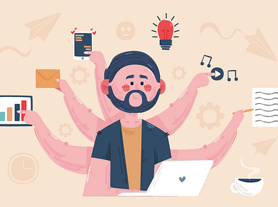 Multitasking Concept Illustration background business concept employee illustration multitasking productivity professional task vector