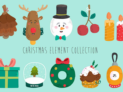 Christmas Element Collection Illustration christmas decoration deer element gift illustration snowman tree vector xmas