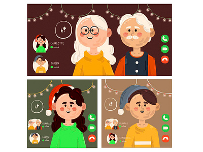 Christmas Family Video Call Illustration background call christmas family illustration kid online parent vector video