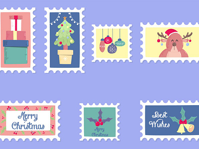 Christmas Stamps Illustration christmas clipart envelope illustration mail merry postage postcard stamp vector