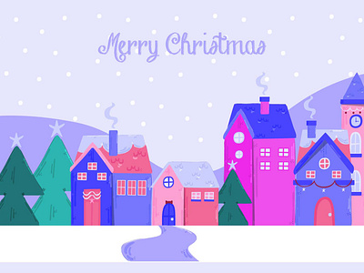 Christmas Town Illustration background beautiful cartoon christmas illustration snow town vector wallpaper winter