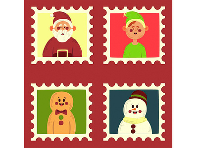 Christmas Postage Stamps Illustration