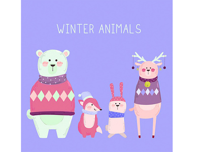 Winter Animals Collection Illustration animal bear cartoon christmas clipart illustration nature snow vector winter