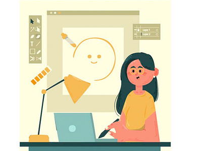 Female Graphic Designer Concept Illustration academic activity concept female graphic design illustration profession vector visual