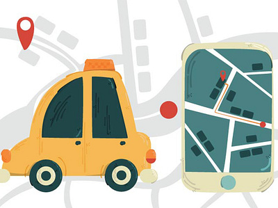 Taxi Mobile App Concept Illustration background concept driver illustration mobile online service taxi transportation vector