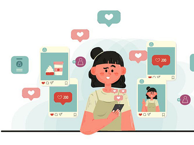 Girl Addicted to Social Media Illustration addiction background digital girl illustration instagram media phone social vector