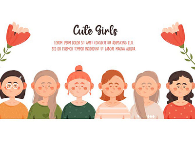 Cute Girls Collection Illustration background beautiful cute face girl illustration pretty vector woman women