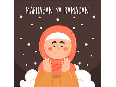 Marhaban Ya Ramadan with Kid Illustration