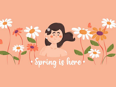 Spring with Beautiful Girl Illustration beautiful flower girl illustration nature season spring summer vector winter