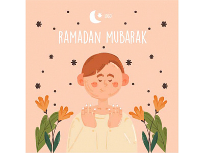 Ramadan Mubarak with Kid Illustration