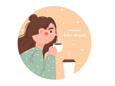 Girl Drinking Coffee Concept Illustration