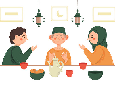 Islamic Iftar Dinner Illustration