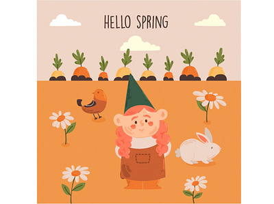 Hello Spring Greeting Illustration easter flower garden greeting illustration nature season spring summer vector