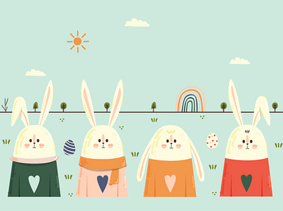 Easter Bunny Characters Illustration background bunny character easter egg greeting illustration pascha rabbit vector