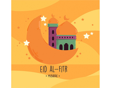 Eid Al-Fitr Mubarak Greeting Illustration