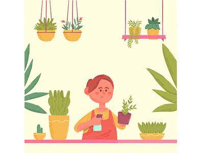 People Taking Care Plants (2) Illustration environment flower garden house illustration indoor people plant summer vector