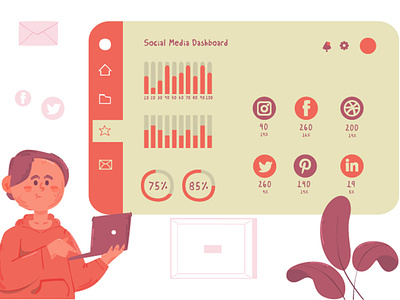 Social Media Dashboard Illustration business dashboard digital illustration instagram media network report social vector