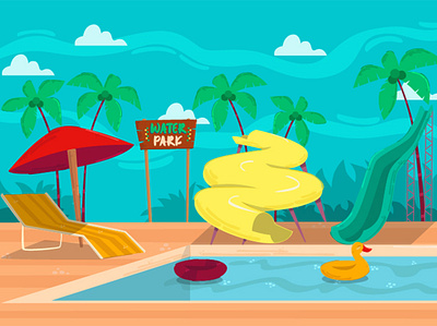 Swimming Pool with Water Slides Background Illustration background beach garden illustration outdoor park pool swim vector water