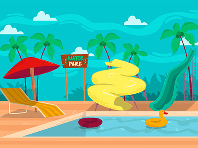 Swimming Pool with Water Slides Background Illustration