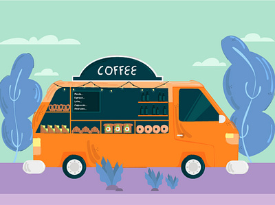 Mobile Coffee Modern Street Food Illustration car coffee dish drink food illustration mobile street truck vector