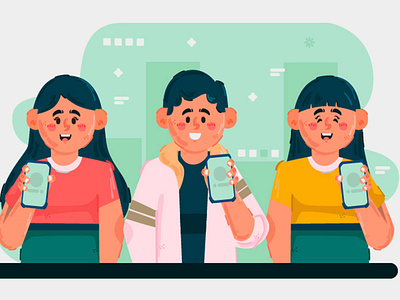 People Looking Their Phones Concept Illustration