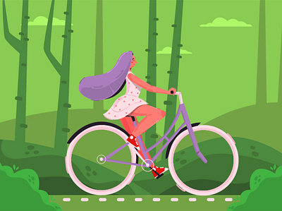 Girl Riding Bike Background Illustration background bicycle bike cycle girl illustration mountain riding road vector