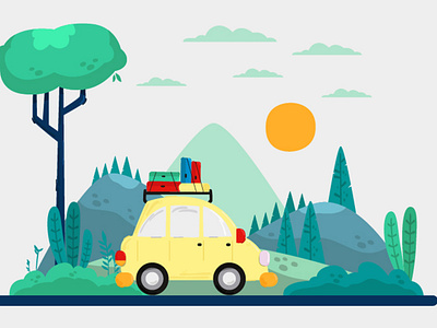 Family Travelling with Camping Equipment Background Illustration