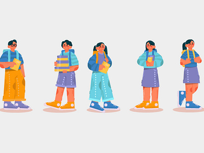 Students with Backpack Back to School Illustration