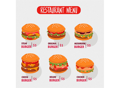 Fast Food Burger Menu Illustration beef burger cheese chicken clipart food illustration menu restaurant vector