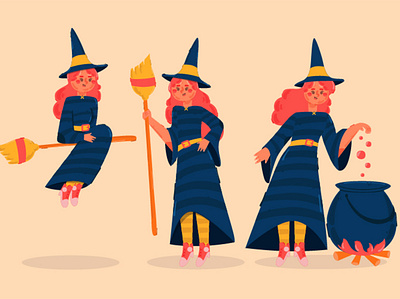 Halloween Witches Illustration broom clipart costume dress fantasy female halloween illustration vector witch