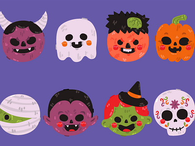 Halloween Masks Elements Illustration clipart costume ghost halloween illustration mask pumpkin skull spooky vector