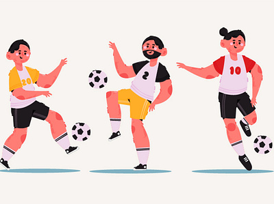 Hand Drawn Football Players Illustration ball football game illustration player playing soccer sport team vector