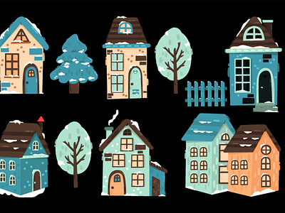 Winter Snow House Collection christmas clipart house illustration nature season snow vector weather winter