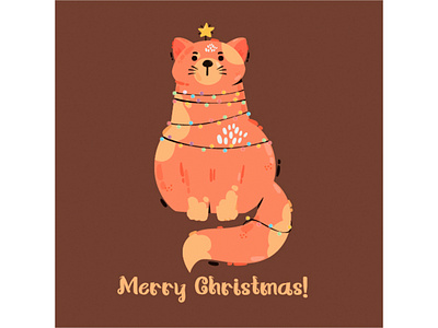Christmas Card with Cat Illustration animal background card cat christmas greeting happy illustration merry vector