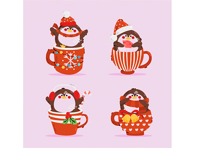 Penguin in Christmas Cup Illustration animal cartoon christmas clipart cup illustration merry penguin vector winter