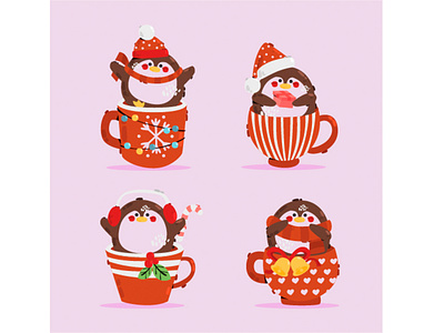 Penguin in Christmas Cup Illustration