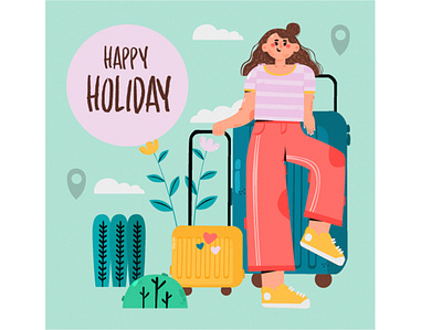 Travelling Girl Concept Illustration adventure girl holiday illustration map passport tourism travel vacation vector