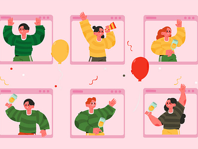 Online Party Video People Celebration Illustration