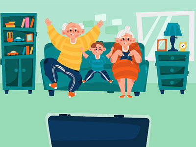 Grandparents with Grandchildren Background Illustration
