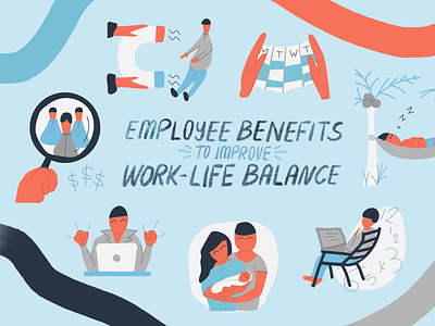 Employee Benefits Editorial Illustrations editorial illustration employee benefits hr illustration people illustration vector work life balance