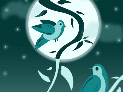 Birds bird design flat illustration moon night vector