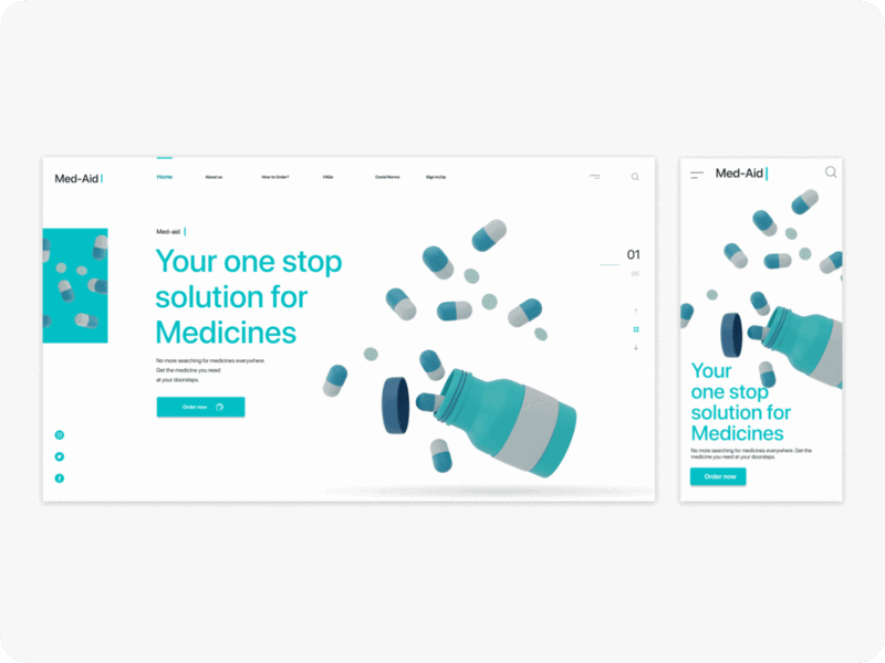 Med-Aid: A medicine delivery app 3d illustrations app blue covid 19 creative delivery app design gif medicine medicine delivery minimal modern order pharmacy ui ux website