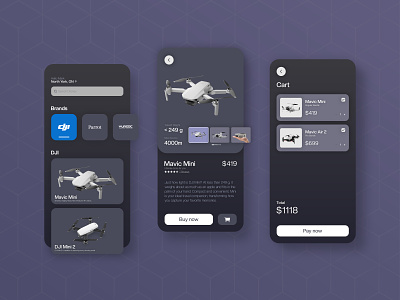 App concept for a drone store app black clean dark minimalist shop store ui ux