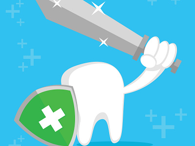 Tooth With Sword And Shield adobe illustrator cartoon character children book health care illustration mascot medical vector