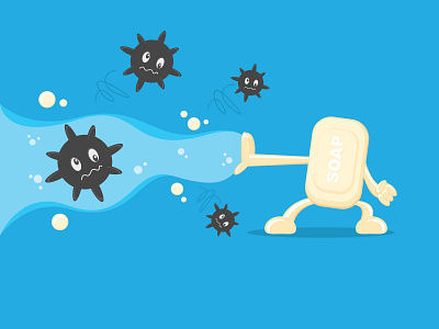 Antiseptic Soap vs Covid-19 adobe illustrator cartoon character corona virus coronavirus covid 19 illustration vector