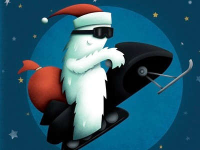 If Santa Was a Snowmobile Driving Yeti christmas illustration santa yeti